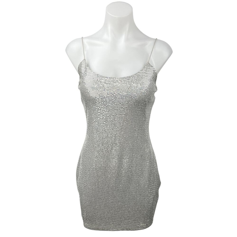 Olive Tree Silver Metallic Sequin Scoop Sleeveless Cami Mini Bodycon Dress Sz S
